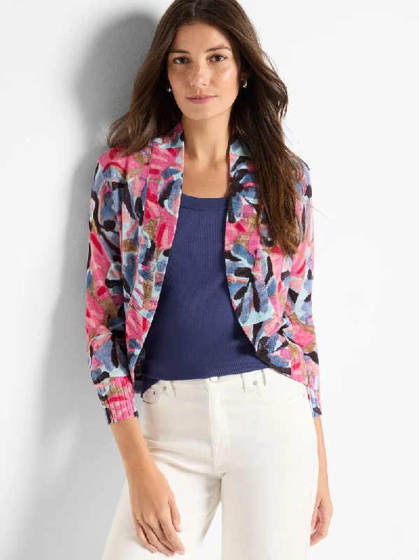 NIC+ZOE Firework Foliage Bolero Cardigan Front Pockets Side Pockets Patch Pockets