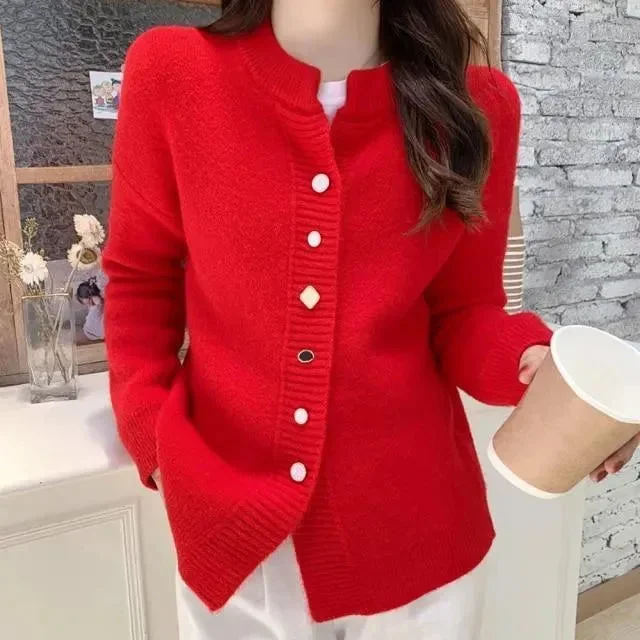 Winter Cardigan Sweaters For Women Houndstooth Herringbone Solid