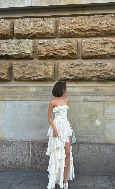 Elegant Ivory Strapless A-Line Tiered Long Party Dress Evening Gown, DP4036 Tunics Recommended stylist