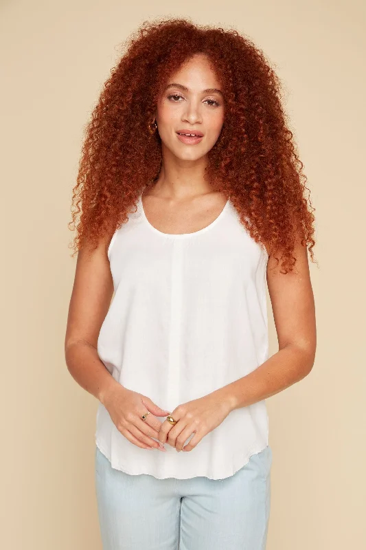 Renuar Sleeveless Woven Tank Top R5157-R2142-5526 White cutout tank top