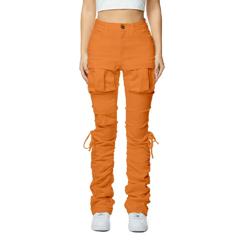 High Rise Bootcut Strap Twill Pants - Apricot Crush Stretch Fit Pants