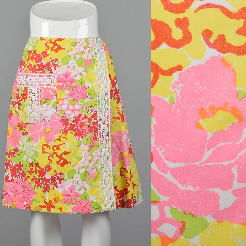 1970s Lilly Pulitzer Colorful Print Faux Wrap Mini Skirt wool skirt breathable