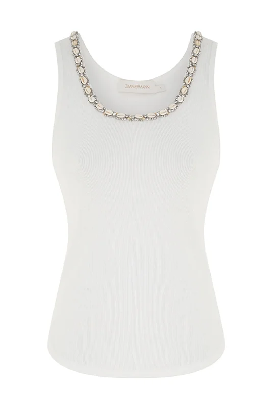 Illuminate Embellished Tank - Ivory loose fit tank