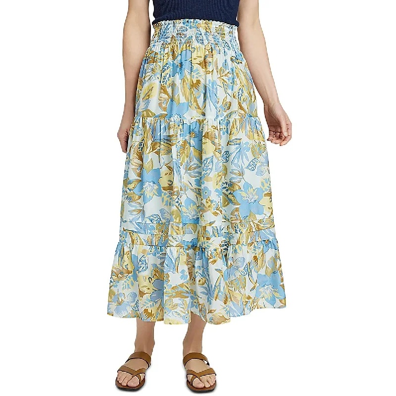 Faherty Womens IVY Silk Blend Floral Midi Skirt high slit skirt