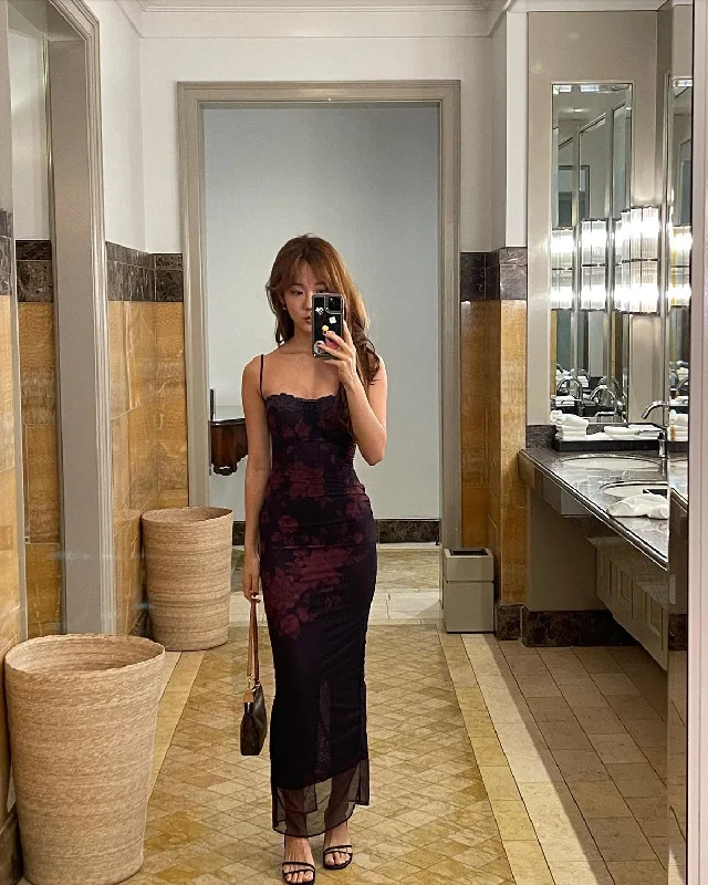 Spaghetti Straps Sheath Chiffon Long Evening Party Dress, DP4399 Crew Neckline Casual