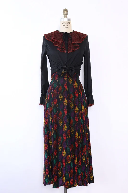 Moody Stencil Flutter Skirt M/L linen skirt light