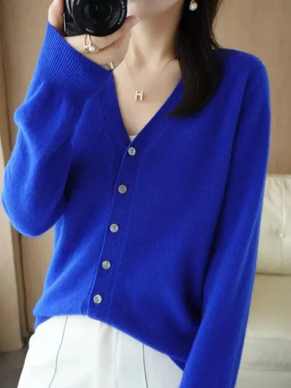 V-neck Short Women Cardigan Sweater Button Cardigan Zip Cardigan Pullover Cardigan