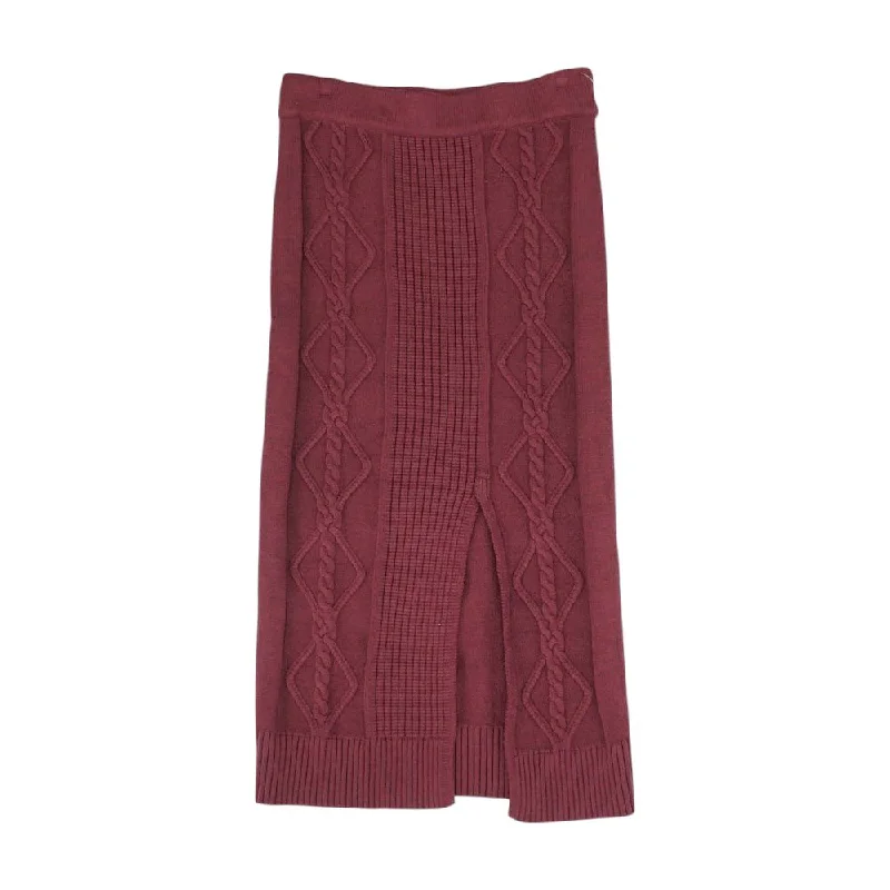 Burgundy Solid Midi Skirt elastic waist skirt