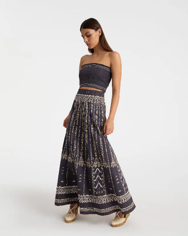 Camille Skirt with Calliope Embroidery linen skirt light