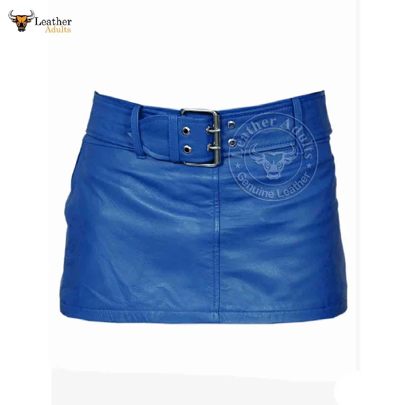Ladies Sexy Butter Soft Genuine Lambskin Leather Blue Mini Skirt Clubwear chiffon skirt airy Ladies Sexy Butter Soft Genuine Lambskin Leather Blue Mini Skirt Clubwear chiffon skirt airy