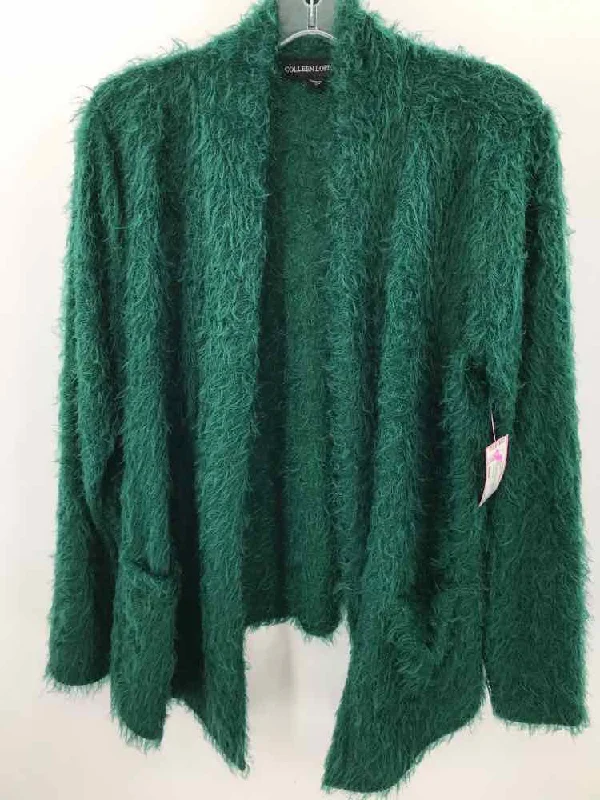 Pre-Owned Colleen Lopez Green Size Medium Cardigan Sweater Ribbed Striped Patterned