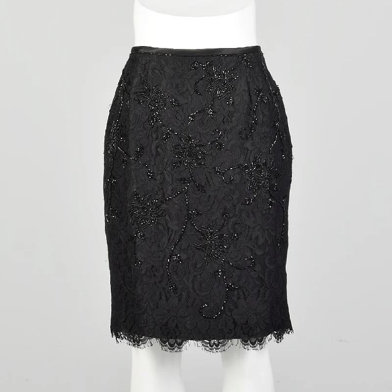 XS Black Beaded Lace Skirt vintage skirt charm