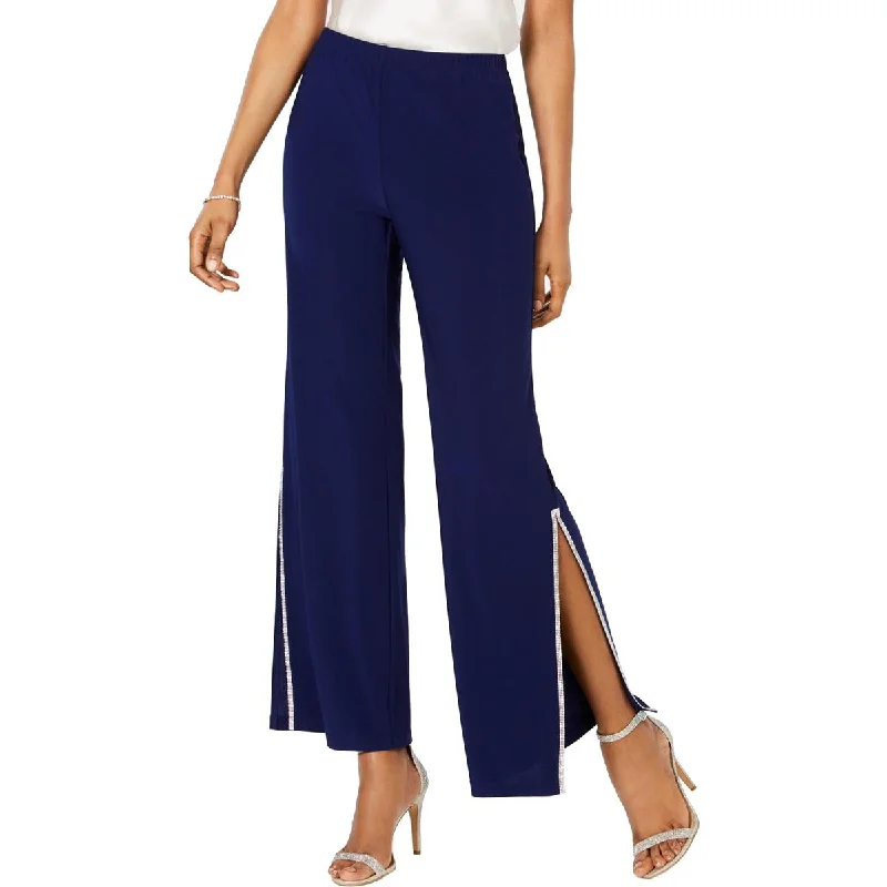 MSK Womens Petites Embellished Split Hem Wide Leg Pants Comfy High-Waist Jeans