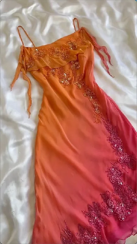 Chic Spaghetti Straps Beading Chiffon Party Dress Birthday Dress cc2149 Tunics Silk luxurious
