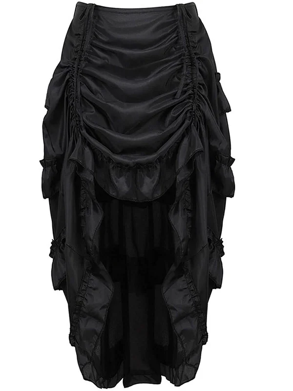1970s Gothic Steampunk Wrinkle High Low Hem Skirt velvet skirt glossy