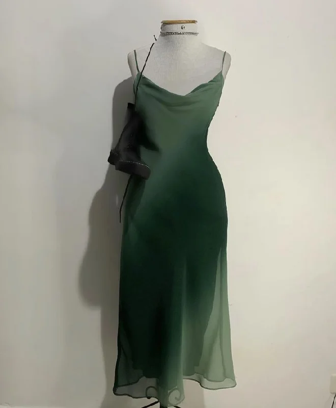 Simple Green Chiffon Prom Dress Birthday Party Dress cc1776 Turtleneck Warm Winter