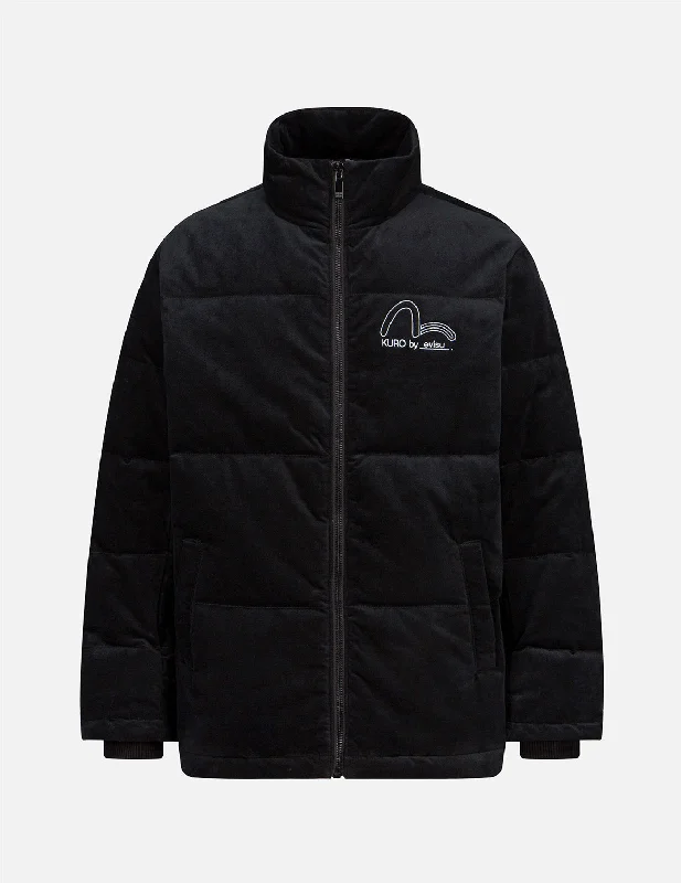 Seagull and Slogan Embroidered Velvet Down Jacket Nylon Fabric Polyester Fabric Spandex Fabric