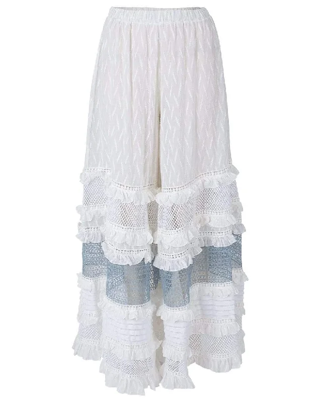 Mesh Ruflle Wide Leg Pant Cozy Knit Pants