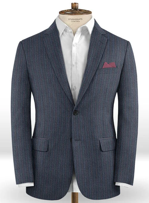 Caccioppoli Dapper Dandy Ortego Indigo Blue Wool Jacket Ribbed Jacket Pleated Jacket Ruffled Jacket