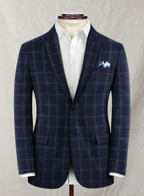 Reda Blue Checks Wool Jacket Trench Coat Raincoat Waterproof Jacket