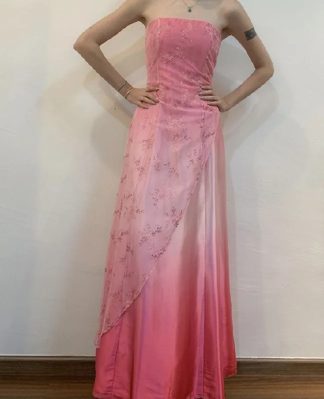 Lovely Pink Strapless A-Line Lace Satin Party Dress Evening Gown, DP4035 Tunics Versatile stylish