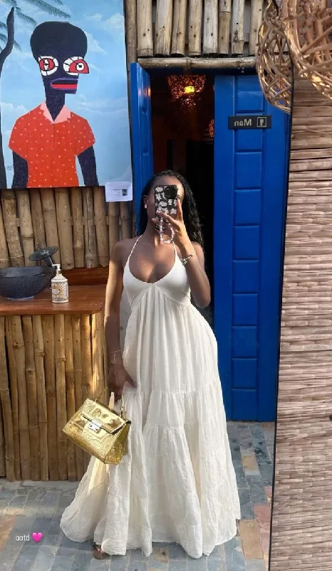 White Halter Neck A-Line Long Party Dress Fashion Women Dress, DP4492 Tunics Floral girly White Halter Neck A-Line Long Party Dress Fashion Women Dress, DP4492 Tunics Floral girly