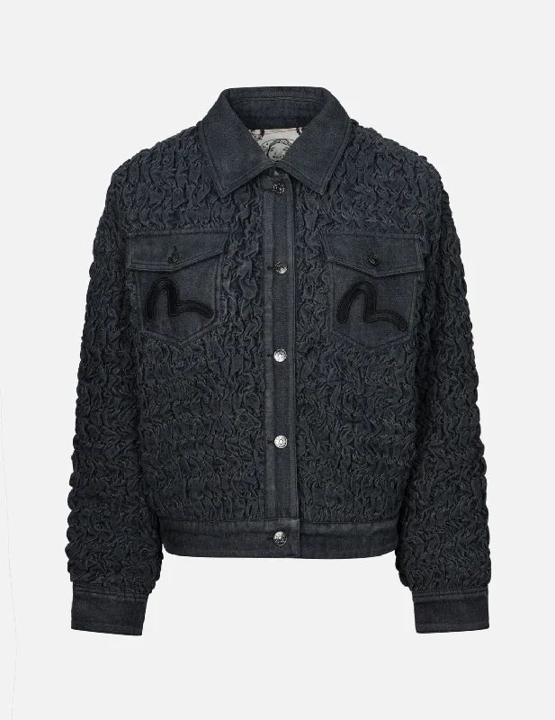 Seagull Embroidery Texture Oversized Denim Jacket Appliqued Jacket Beaded Jacket Sequined Jacket