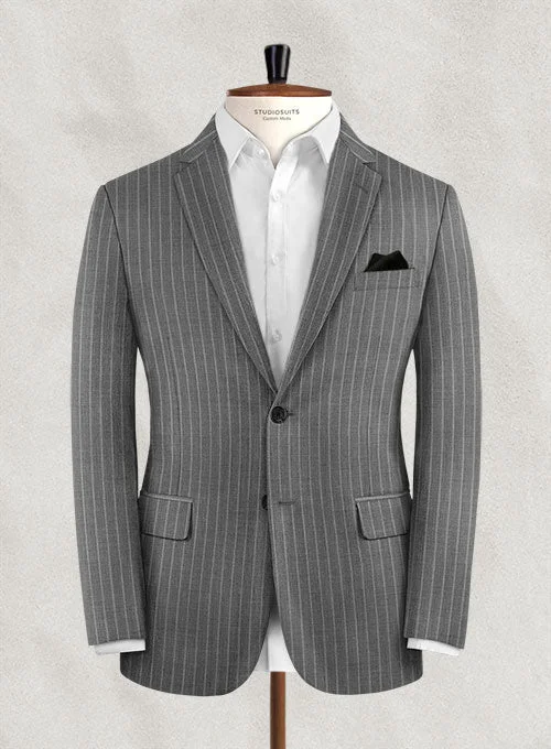 Charles Clayton Bisela Gray Stripe Wool Jacket Notch Collar Peter Pan Collar Cowl Neck