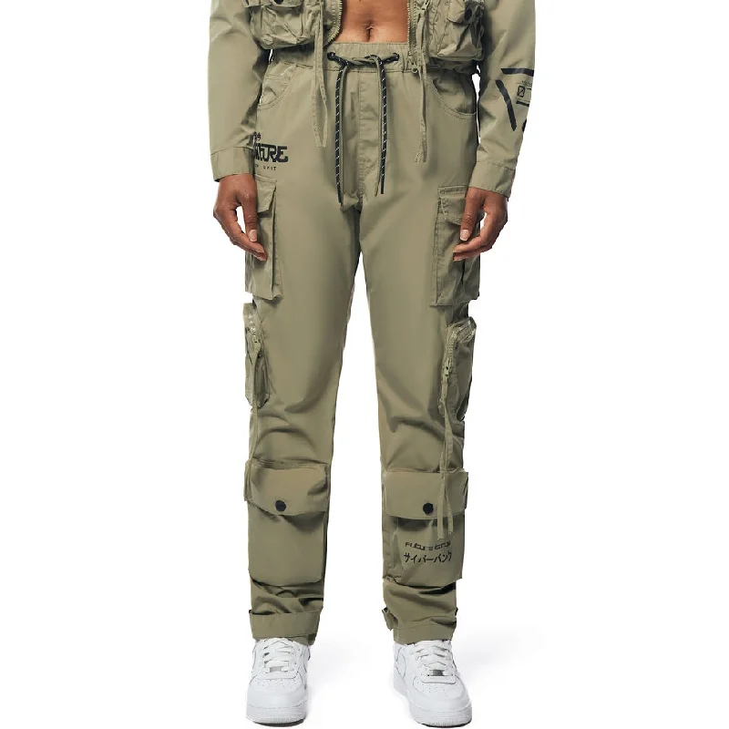 Relaxed Slouch Utility Windbreaker Pants - Light Olive Soft Stretch Pants