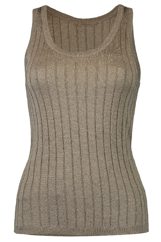 Lurex Wide Rib Tank - Medium Brown charcoal tank top