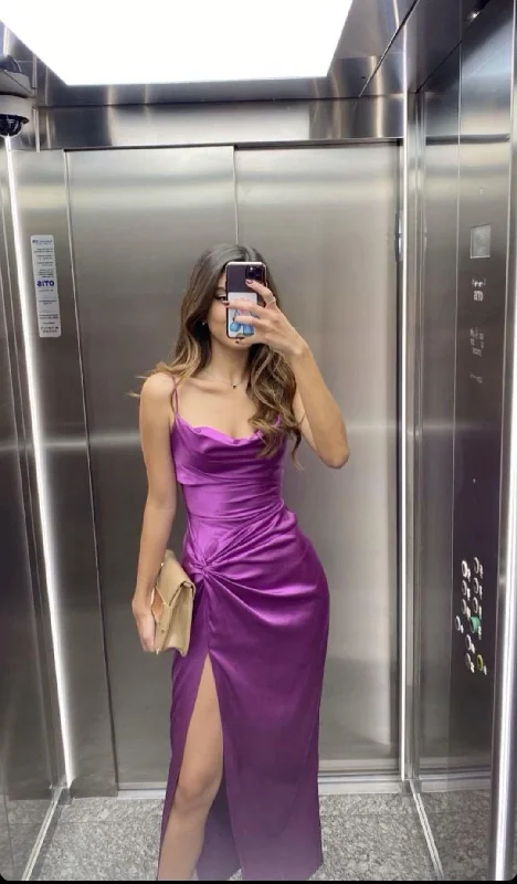 Purple Spaghetti Straps Sheath Long Party Dress Wedding Guest Dress, DP4116 Chiffon Maxi Beach
