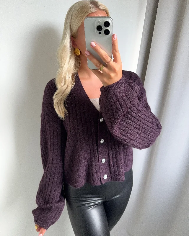 Vero Moda cardigan elya ls v-neck plum perfect/melange Transparent Opaque Sheer