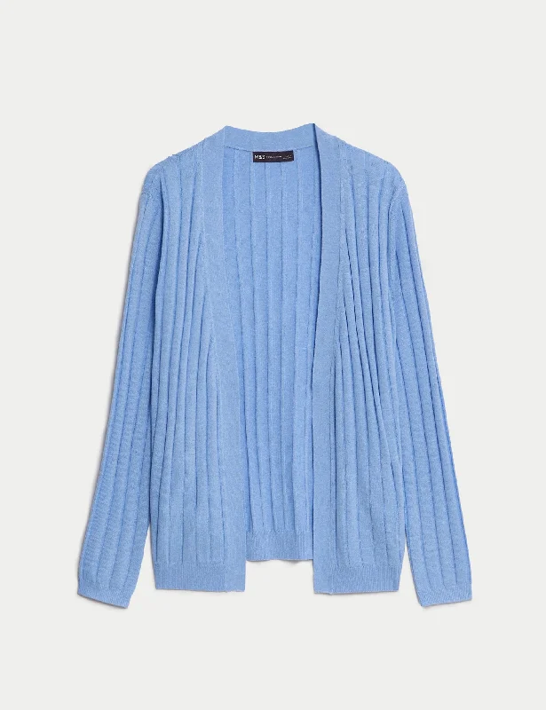 Edge to Edge Relaxed Cardigan with Linen Spandex Blend Rayon Blend Denim Blend