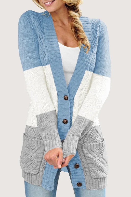 Front Pocket Buttons Closure Cardigan Cable Knit Ribbed Knit Lace Knit