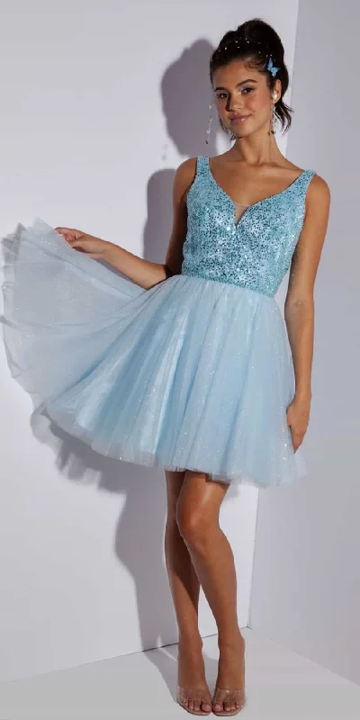 Eureka 9926 Short A-Line Tulle Skirt Gown with Sequins Bodice linen skirt relaxed