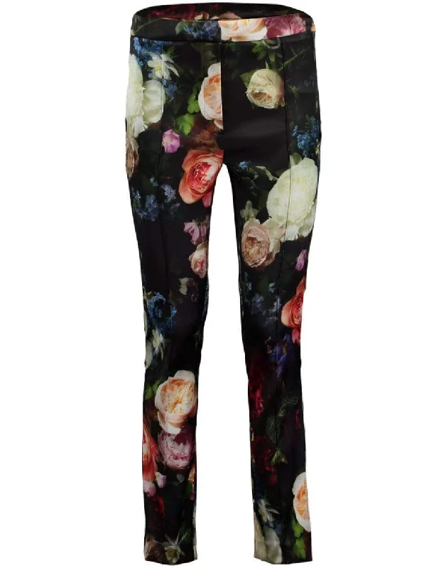 Floral Print Satin Stretch Cigarette Pant Stylish Casual Pants