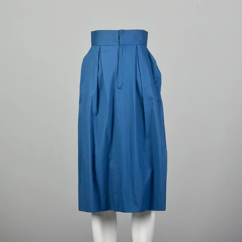 XS 1970s Yves Saint Laurent Rive Gauche Royal Blue Pleated Cotton Skirt Pockets velvet skirt plush