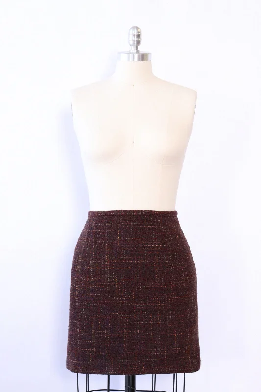 Plum Plaid Mini Skirt S/M spandex blend skirt