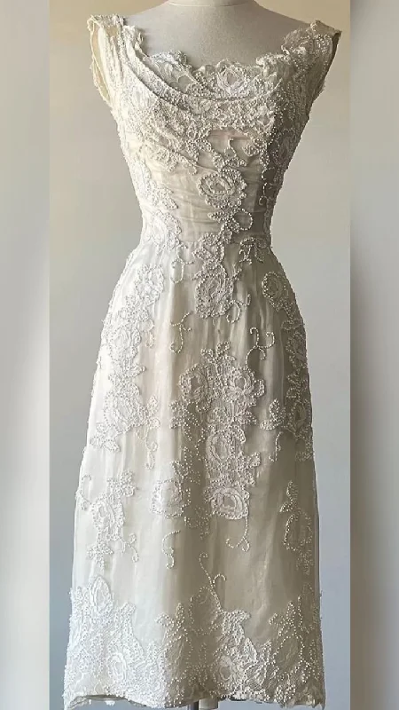Elegant Retro Sleeveless Appliques Beading Long Party Dress, DP4362 Tunics Wedding white