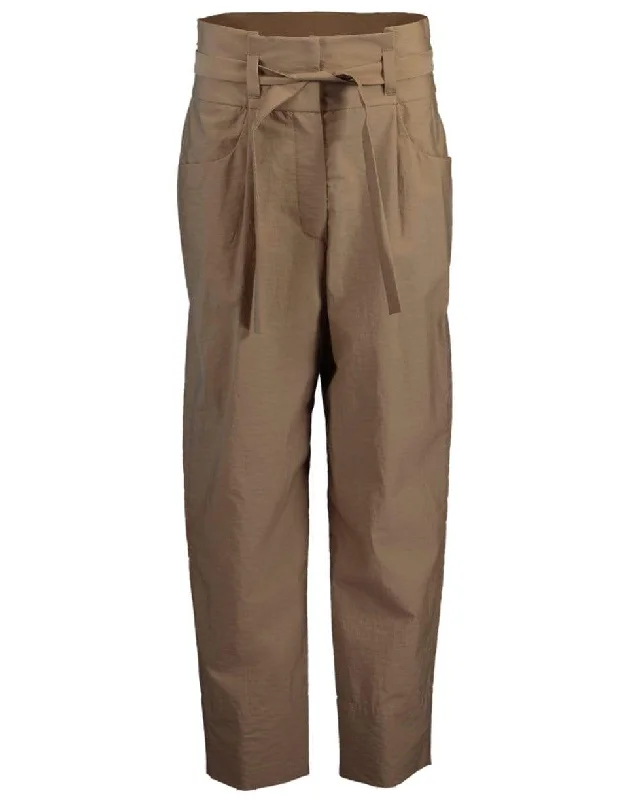 Crinkle Pleat Paperbag Belted Pant Casual Plaid Pants