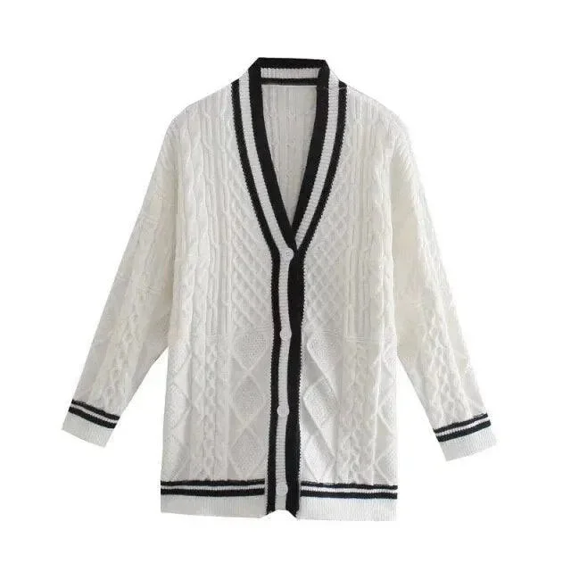 Loose Striped Cardigan Sweaters For Women Spandex Blend Rayon Blend Denim Blend