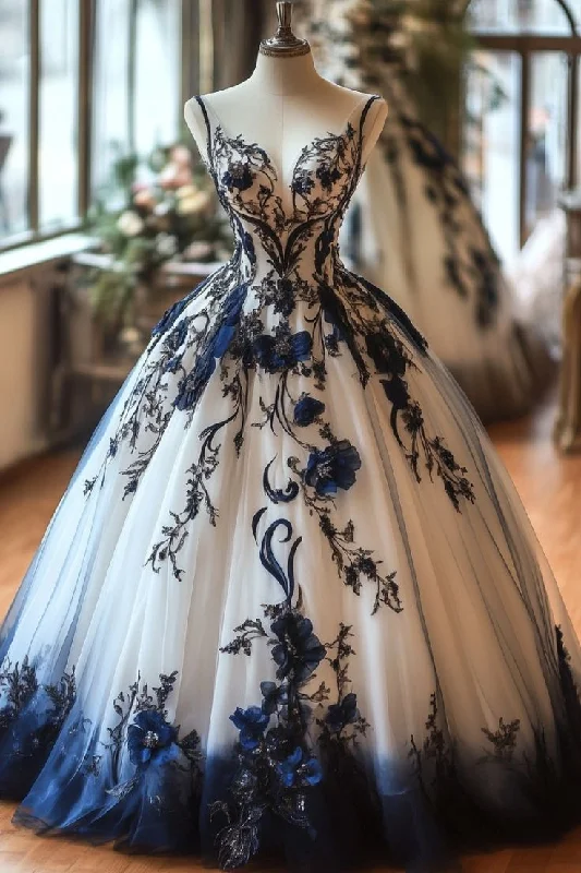 Elegant Sweetheart Straps A-Line Appliques Ball Gown Party Dress, DP4273 Turtleneck Neckline Stylish
