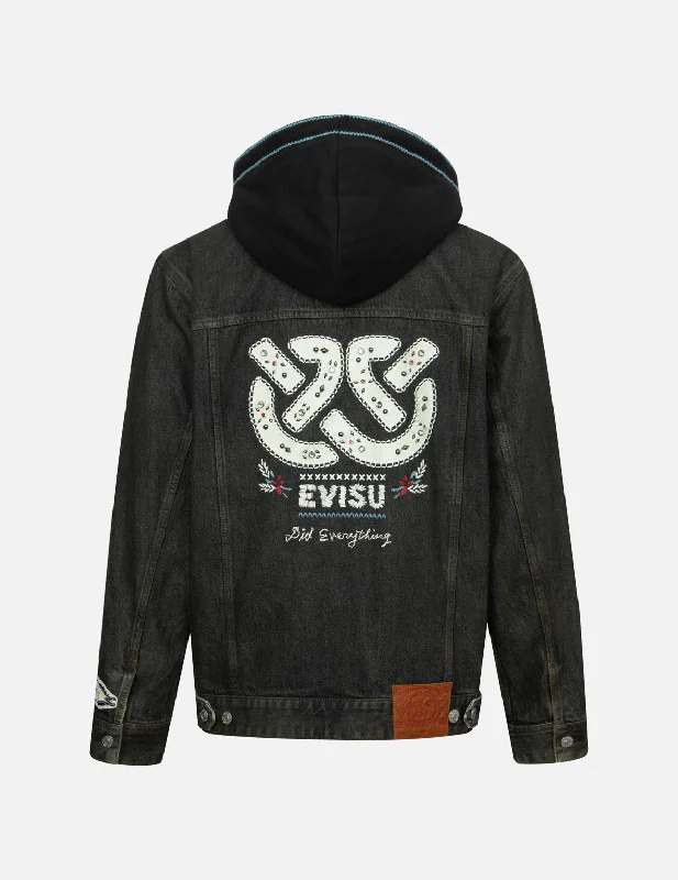 Ethnic-inspired Wheel of Wisdom Print and Embroidery Relax Fit Denim Jacket Satin Jacket Silk Jacket Chiffon Jacket