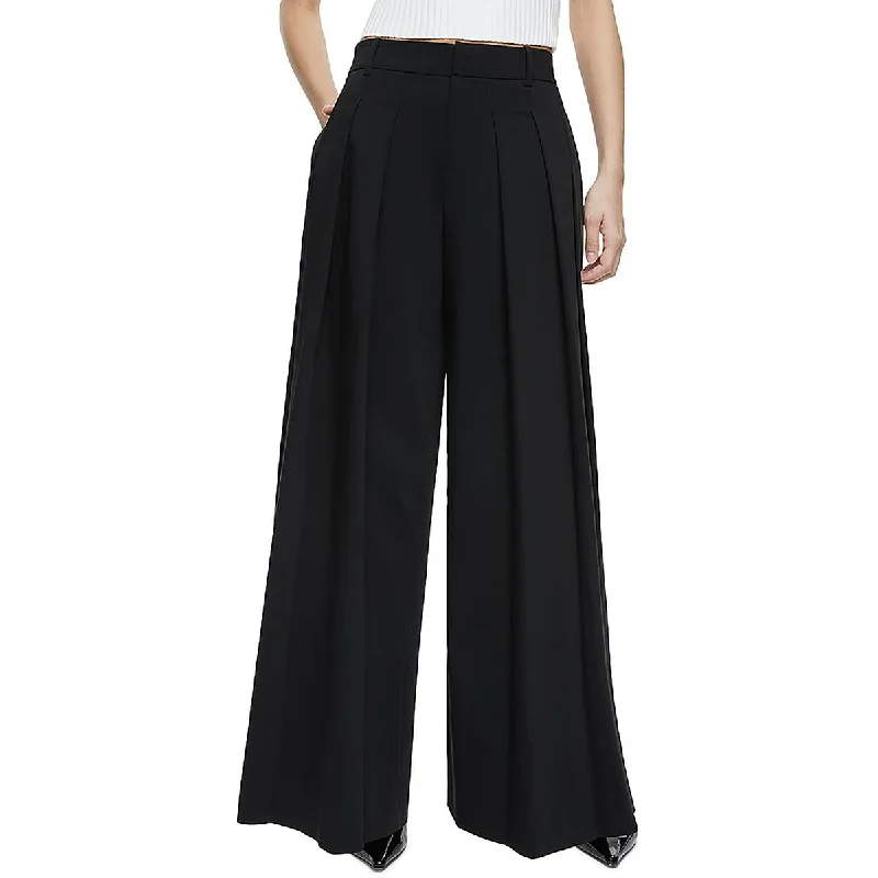 Alice and Olivia Womens Blair Pocket Cotton Stretch Palazzo Pants Chic Faux Leather Pants