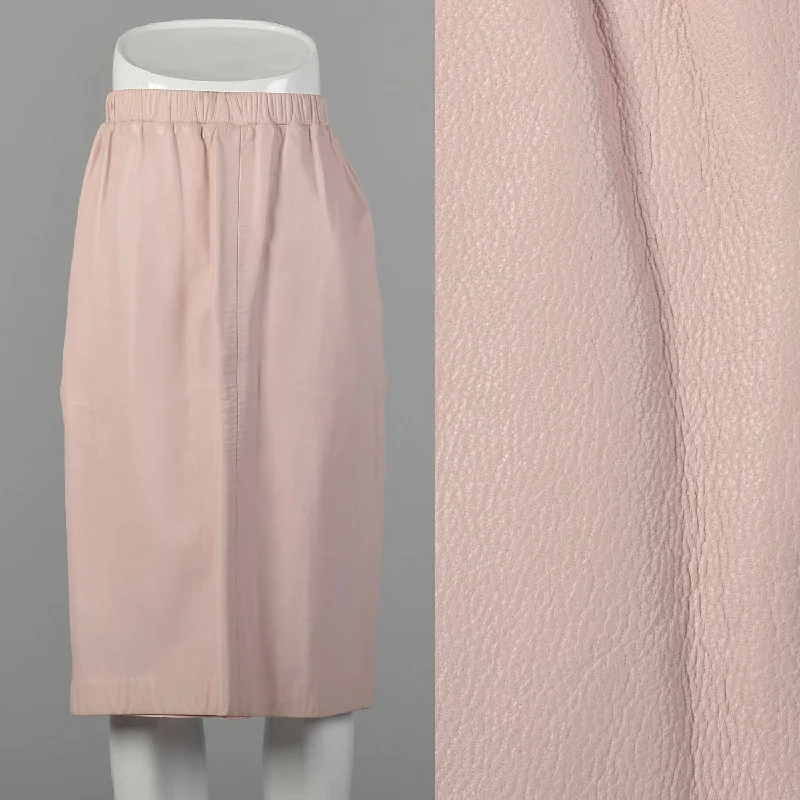 XS Pastel Pink Leather Skirt linen skirt relaxed
