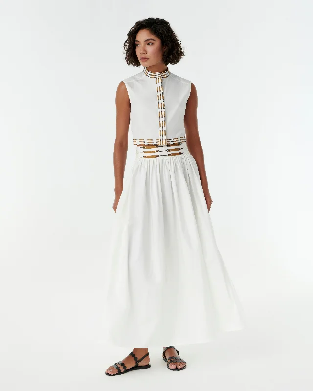 Ombretta Skirt with Greek Rooster Embroidery ribbed skirt waist