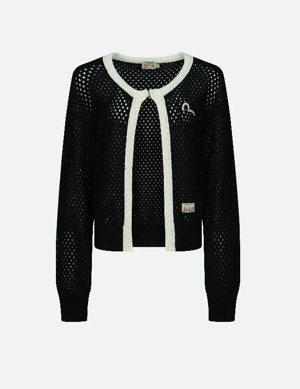 Seagull Embroidery Open-knitted Cardigan Collared Crew Neck Turtle Neck