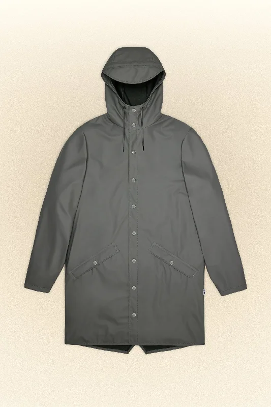 LONG JACKET GREY Front Pockets Side Pockets Patch Pockets