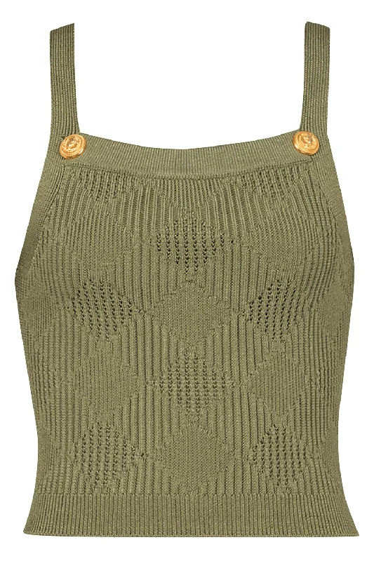 Two Button Short Tank - Olive tie dye tank