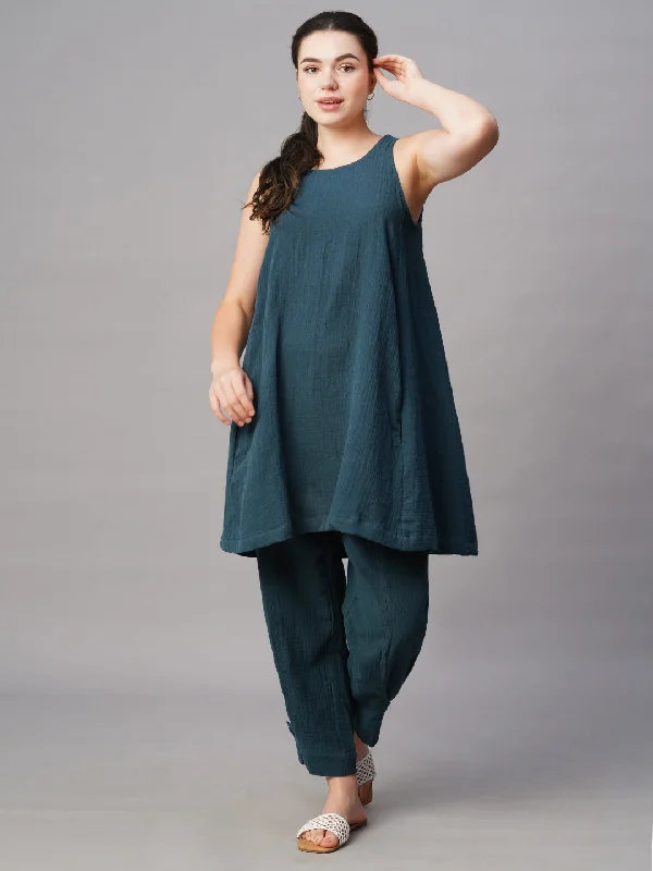 Women's Blue Cotton Regular Fit Pant Comfortable Maternity Pants